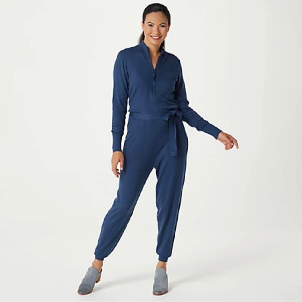ZUDA Navy Blue Sweater Jumpsuit Belt, Pockets, Ribbed Wrists & Ankles 4X